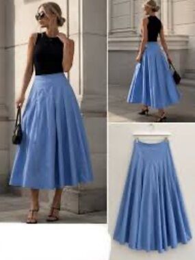 Zara Light Blue Full Circle Midi Skirt